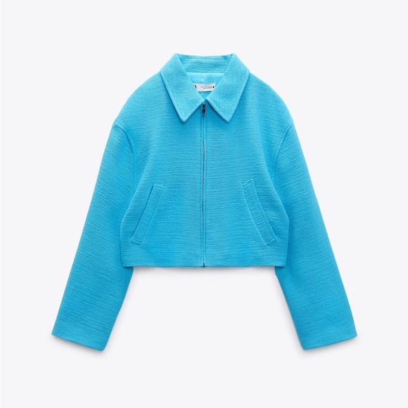 Zara Set - Sky Blue Crop Textured Bomber & Mini Skirt - Picture 13 of 17